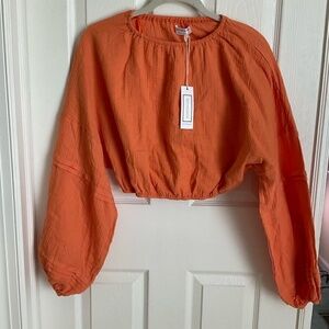 Urban Outfitters Orange Balloon Sleeve‎ Cropped NWT Blouse Size Medium